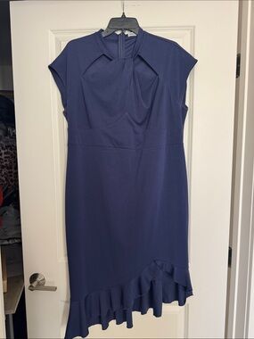 Grace Karin Navy Midi Dress with Ruffled Hem